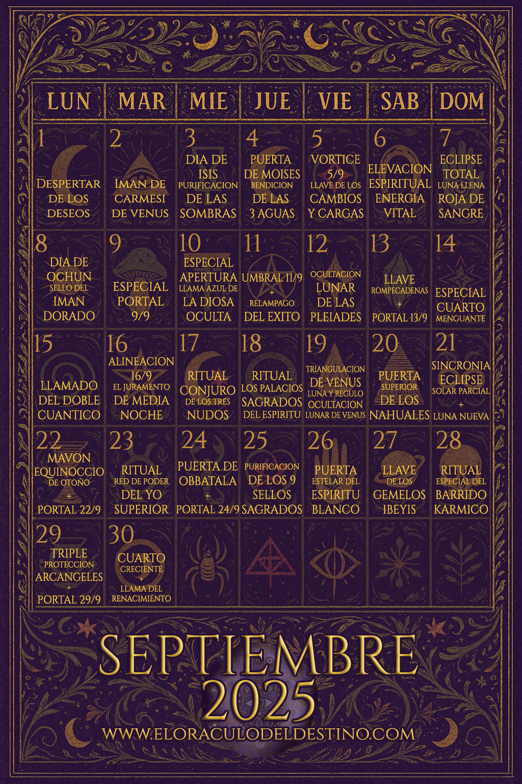 Calendario Esotérico de Octubre - 2025